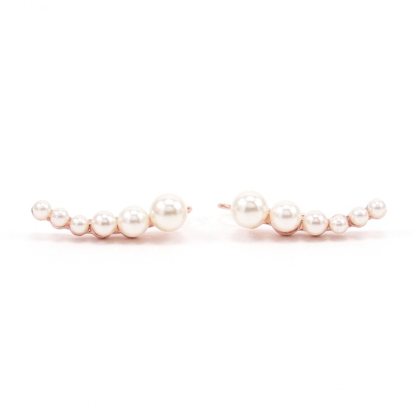 MonaBella Jewelry - Pearl Ear Climbers 18K Rose Gold Crawler Sweep